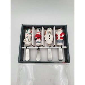 Pfaltzgraff Winterberry Christmas Snowman Santa Spreaders Set of 4 in box